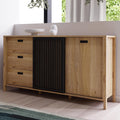 Sideboard mit 3 Schubladen und 2 Turen, Eiche und Schwarz, 174,8 ¡Á 91,5 ¡Á 40,2 cm