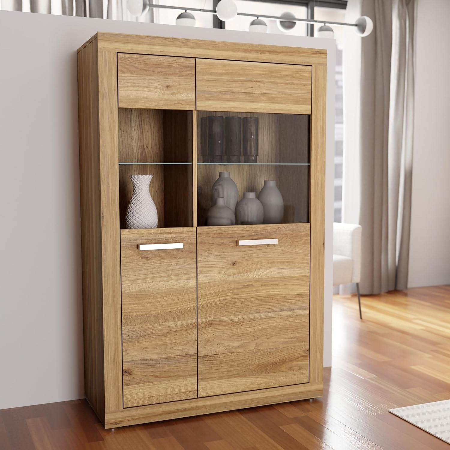 Vitrine mit 2 Turen und Glasfront aus Holzwerkstoff in Mauvella-Eiche, 93 ¡Á 145,9 ¡Á 41 cm