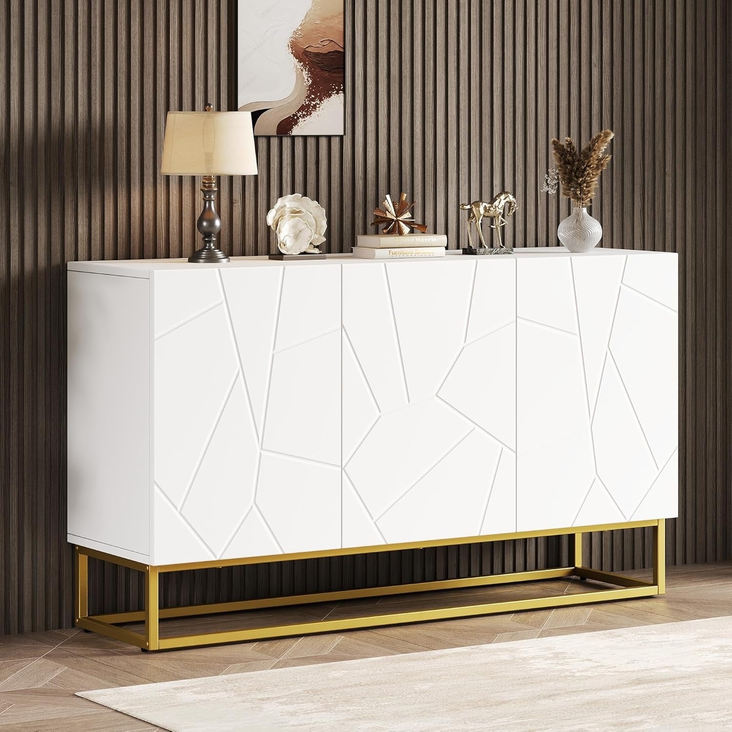 Sideboard mit 3 Turen, verstellbarem Einlegeboden und Metallbeinen, 130 cm