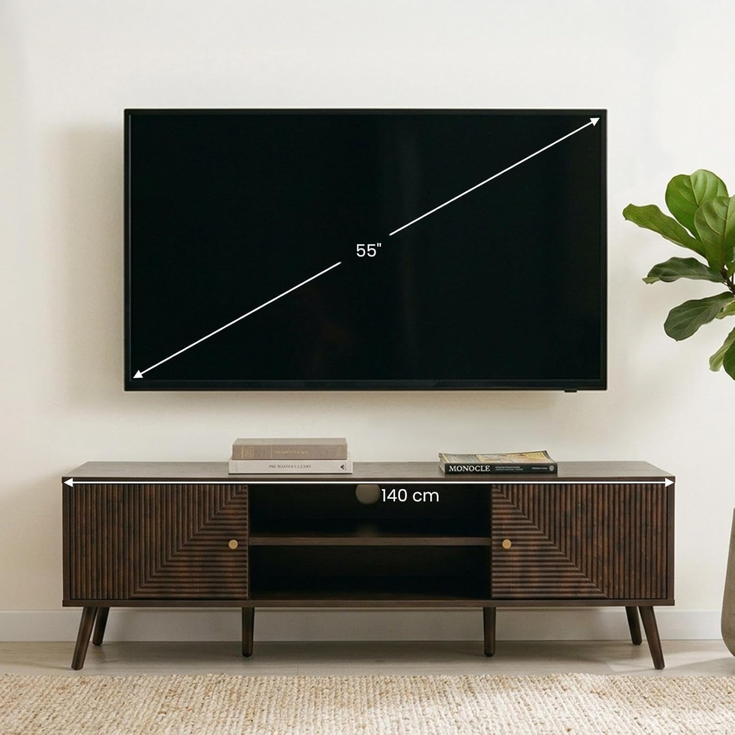 TV-Lowboard mit Lamellenfront und Metallgestell, 140 cm