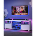 TV-Schrank mit LED-Beleuchtung fur Fernseher bis 70 Zoll, offene Ablagen und 2 Turen, 160 cm, Weiss