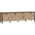 TV-Lowboard im Skandi-Stil mit 3 Turen und 2 Schubladen aus Holzwerkstoff in Artisan-Eiche und Schwarz matt, 184,5 ¡Á 54,3 ¡Á 40,2 cm