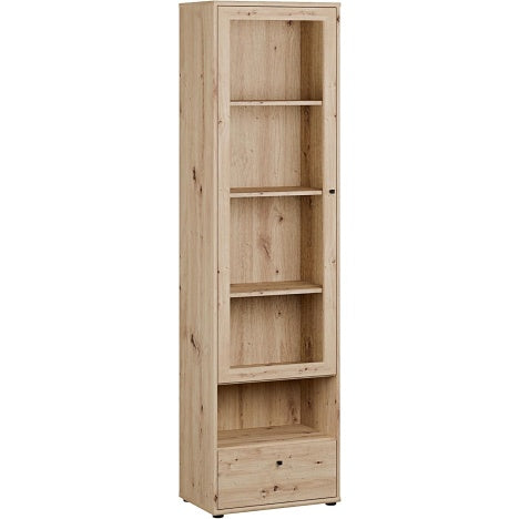 Vitrine mit Glastur, Schublade und offenem Fach aus Holzwerkstoff in Artisan-Eiche, 54 ¡Á 197,5 ¡Á 34,8 cm