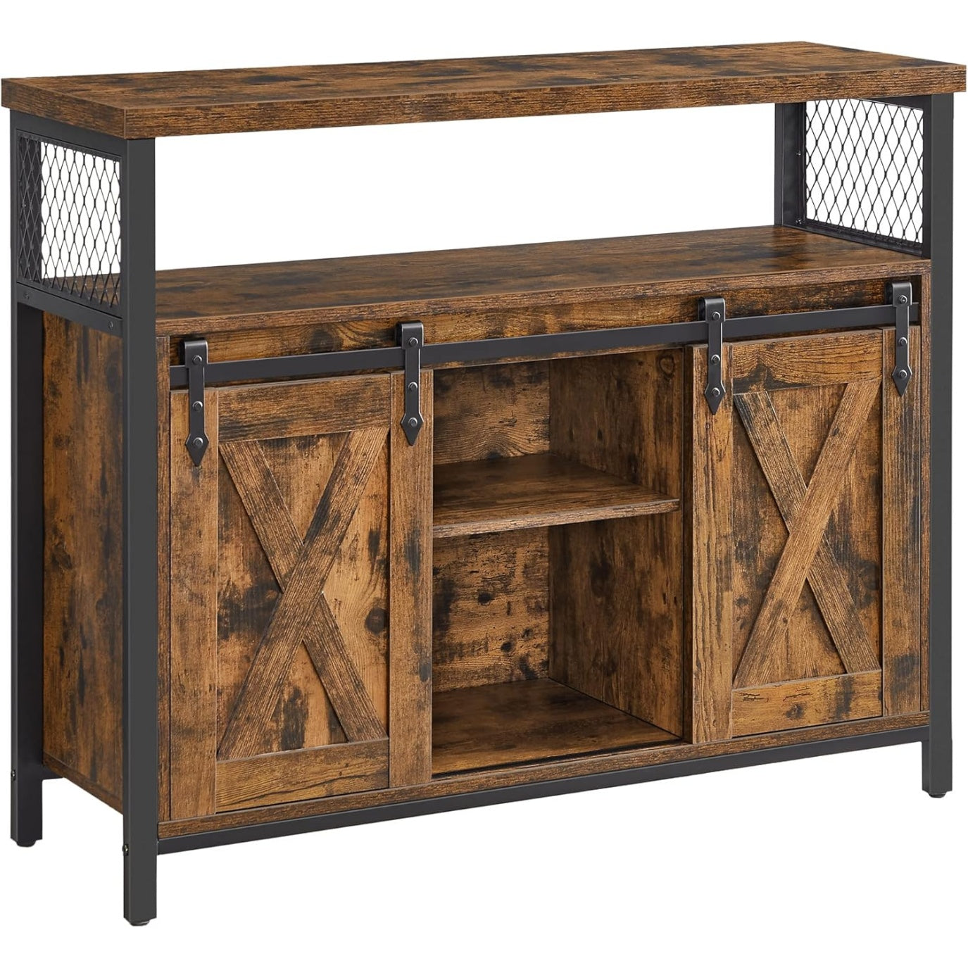 Sideboard mit 2 Schiebeturen und verstellbaren Einlegeboden, 33 ¡Á 100 ¡Á 80 cm, Rustikalbraun und Tintenschwarz