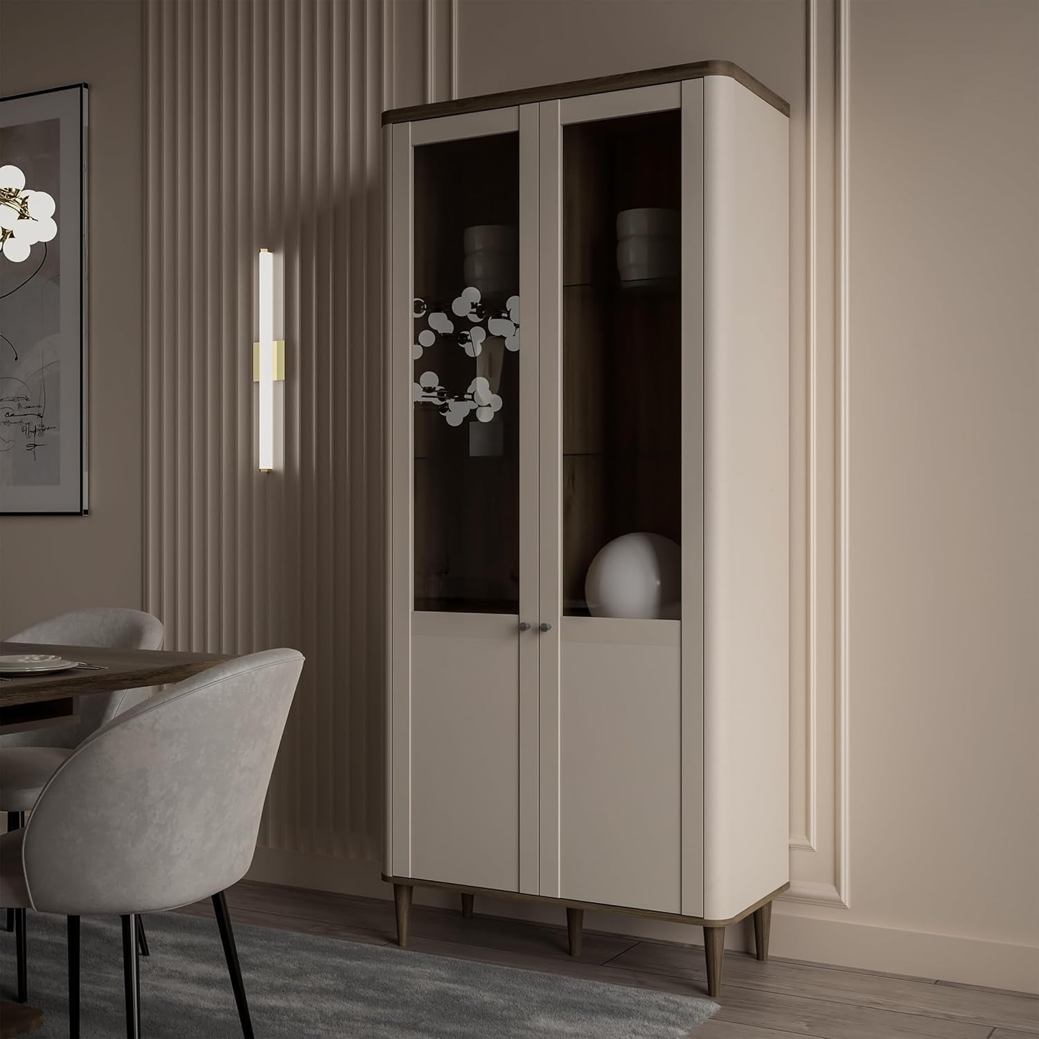 Vitrine mit 2 Turen in Kaschmirbeige und Eiche, 90,1 ¡Á 200,5 ¡Á 41,2 cm