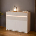 Sideboard mit 2 Turen, Beleuchtung und Lamellenfront, Eiche und Sand, 105,3 ¡Á 85,9 ¡Á 41,5 cm